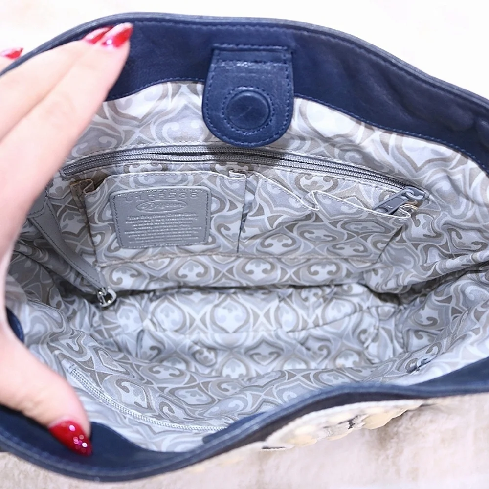 Vintage Brighton Masterpiece Crown Jewell Embroidered Beaded Hobo Bag Navy Blue